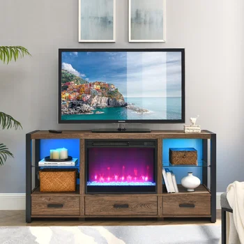 60 palec Elektrický Krb Médií TV Stojan S Synchronizácie Farebné LED Svetlá-Regenerovaný Barnwood Farbu nábytok do obývacej izby