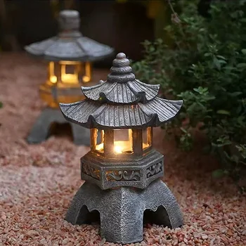 Záhradné Solárne LED Pagoda Svietidla Socha Svetlo Vonkajšie-Japonský Živice Landscap Dekoratívne Lampy, Ozdoby na Balkón Záhrada
