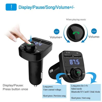 Auto Bluetooth FM Vysielače Bezdrôtového Dual Port Digitálny Displej Nabíjačka do Auta MP3 Cigariet Svetlo Adaptér Auto Príslušenstvo
