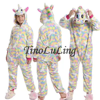 Dúha Unicorn Pyžamo Fleece Pyžamá pre Deti Pijama Panda Onesie Detský Kostým licorne Pyžamo Súbor Pijama Panda Sleepwear