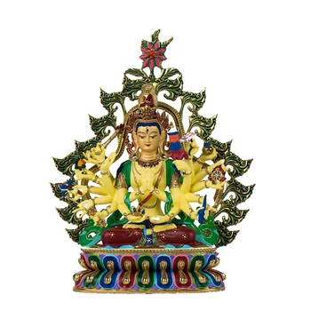 23 cm Čistej Medi Farebné Á Nádherné Budhistické Maha Cundi Bódhisattva Guanyin Tibetskej Socha/Figurne