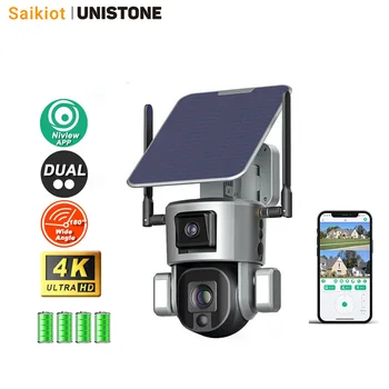 Saikiot Sim Karty 4K 4X Zoom Solárne kamerový monitorovací Vonkajšie Bezpečnostné Kamery, Alarm Prepojenie Duálny Objektív CCTV 4G solárne PTZ kamery