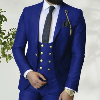 2023 Kostým Homme talianske Obchodné aktivity Slim Fit 3 Kusy Kráľovská Modrá pánske Obleky Ženícha Prom Tuxedos Groomsmen Sako na Svadbu