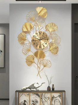 Ginkgo leaf hodiny nástenné hodiny obývacia izba, veranda moderné svetlo luxusné art nástenné hodinky kreatívne nástenné dekorácie, nástenné hodiny
