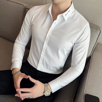Ľahké, Rýchle Sušenie, Vyšívané Tričko Business Formálne Tričko Long-Sleeve Kórejský Fashion Tričko Priedušná Nové Košele Y46