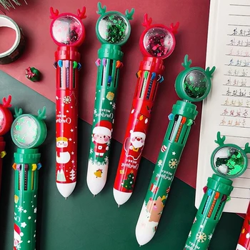 Stlačte Typu Vianočné Guľôčkové Pero S 10 Farba Viacúčelový Rukopisu Nástroj Pre Ženy Grile