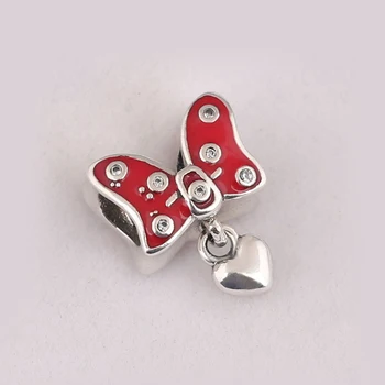 Autentické 925 Sterling Silver Perličiek Disn Červená Myš Luk-uzol Kúzlo Fit Ženy Pandora Náramok Náramok Darček DIY Šperky