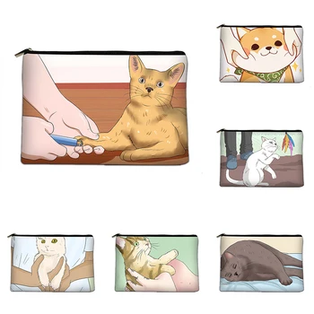 Kreslených Mačka Kozmetická Taška Plátno Toaletná Skladovanie Taška Bridesmaid Darček Cestovné Prenosné Kabelka