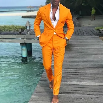 Oranžový Kostým Homme Slim Fit Muži Obleky Business Smoking Nevesty Svadobné Formálny Ples Sako 2 Ks Terno Masculino Pracovné Oblečenie