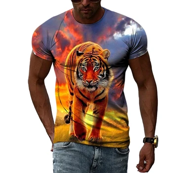 Hip Hop Pôvodné Živočíšne Tiger 3D Tlač Muži T-shirt Letné Módy Osobnosti Harajuku Street Style Krátky Rukáv O-krku Tees Top