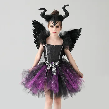 Cosplay Pani Zla Kostýmy pre Deti Šaty S Pokrývky hlavy Krídla čarodejnice Fáze Výkonu Halloween Kostýmy Dní