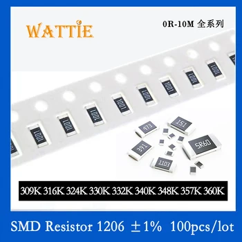 SMD Rezistora 1206 1% 309K 316K 324K 330K 332K 340K 348K 357K 360K 100KS/veľa čip odpory 1/4W 3,2 mm*1,6 mm