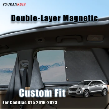 Vlastné Black Double-Layer Magnetické Anti-UV Tieňovanie A Tepelné Izolácie Auto Slnečník Opony Pre Cadillac XT5 2016-2023