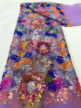 2023 Módne Elegantný francúzsky Tylu Afriky Výšivky Farebné 3D Flitre Čipky Textílie Nigérijský Čipky Textílie Svadobné Šaty