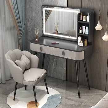Svetlo Luxusné Príborníky Spálne Nábytok Moderný Minimalistický Obliekanie Tabuľky s Zrkadlo Malé Integrované Úložné Skrine a Stôl