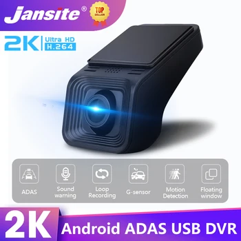 Jansite 2K USB Car DVR ADAS FHD 1440P Dash Cam Jazdy Rekordér Pre Android Hráč Auto DVD Audio Voice Alarm, Video Registrator