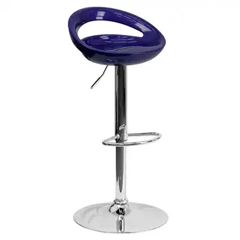 Flash Nábytok Dash Súčasného Modrý Plast Nastaviteľná Výška barová stolička, so Zaoblenými Výrez Späť a chrómovú