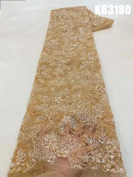 Pearl Korálkové Čipky Textílie Sequin Tylu Čipky Textílie Luxusných Večerných Šiat, 2023, Vyšívané Čipky Textílie Pre Afriku Handričkou KB3180