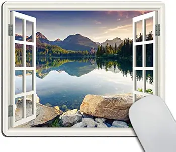 Pokojné Jazero Panoramatický Obraz Cez Drevené Okná Konštrukcia Scény Herné podložka pod Myš 9.5