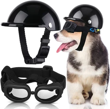 AMOBOX Malý Pes Prilba Okuliare UV Ochrany Psíka, slnečné Okuliare Psa Okuliare Motocykel Tvrdej Bezpečnosti Klobúk s Nastaviteľným