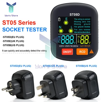 ST05 Digitálny LED Displej Zásuvka Tester Pro Napätie 30mA Test Inteligentný Detektor EÚ a USA, UK, Zapojte Ground Zero Line Polarita Fáze Kontrola