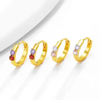 Veľkoobchod Pirce--- Malé Multicolor Zirkón Hoop Náušnice pre Ženy Módne Šperky XP Čistým Zlatom