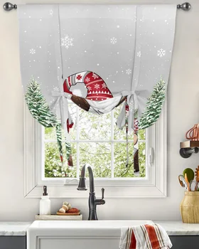 Vianočné Gnome snehové Vločky Okno Záves pre Obývacia Izba Domova Roman Opony Kuchyňa Tie-up Závesy Nastaviteľné Závesy