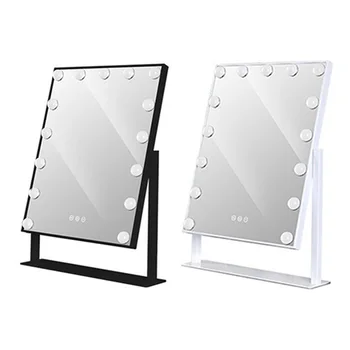 NÁS Plug LED Živé Zrkadlo 15 Svetlá Stojí Sklopné Zrkadlo na líčenie Kompaktný Kozmetické Zrkadlo S Dotyk Dimmer Prepínač