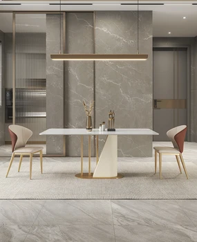Svetlo luxusný jedálenský stôl a stoličky zmes, moderné a jednoduché domácnosti high-end dizajnér lesklý jedálenský stôl