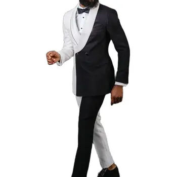Black White Patchwork Muži Obleky 2 Kusy Zákazku Nosenie Formálne Obchodný Oblečenie Svadby Ženích Slim Fit Sako Bunda+Nohavice