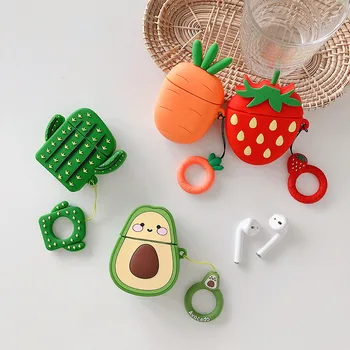 3D Ovocia avokádo jahody, mrkva kaktus Slúchadlá Slúchadlá do uší mäkké puzdro pre Apple airpods 1 2 airpods pro Bezdrôtový Headset kryt
