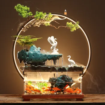 Čínsky štýl tečúcej vody, ozdoby na šírku akvárium obývacia izba malá fontánka vodopád kreatívne domáce dekorácie