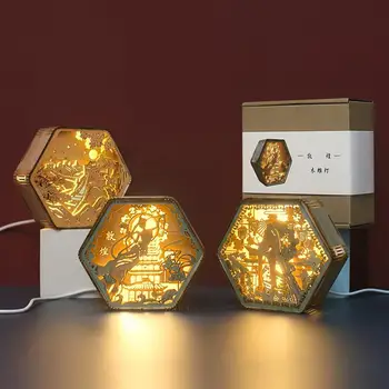 Drevorezbárstvo Lampa Dávnych Štýl Tabuľky Stolná Lampa 3D Papier Rezbárstvo Nočné Svetlo umeleckou Výzdobou Darček pre Obývacia Izba