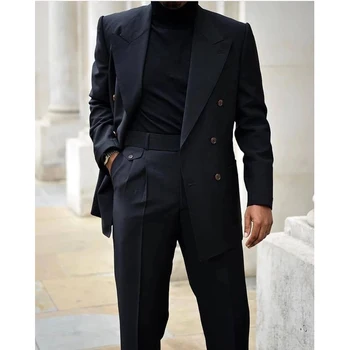 Black Muži Obleky 2023 Svadobný Dizajn Sako Nohavice Vrchol Klope Voľný Čas Na Pláži Tuxedos Dvojité Breasted 2 Kusy