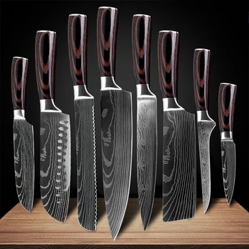 Kuchynský Nôž Set Profesionálny Kuchár Japonského Noža 7CR17 Damasku Nôž, Sekáčik na Mäso Ryby, Kuracie Zeleniny, Ovocia Filé Nože