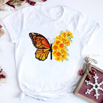 Krásny Motýľ Print T Shirt Dievčatá Rainbow Kvety Tričko Ženy Harajuku Tričko Letné Módne Topy Tee Tričko Femme