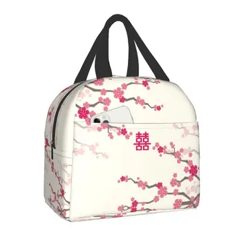 Japonská Sakura Cherry Kvety Izolované Obed Tašky pre Ženy Resuable Tepelnej Chladnejšie Kvety Bento Box Deti v Školskom veku