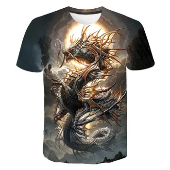 Nové Letné Mužov Dragon 3D Tlačený Vzor T-Shirt Príležitostné Športové O Golier, Krátke Rukávy T-Shirt Hip-Hop Harajuku T-Shirt
