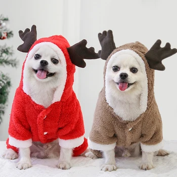 Vianočné Psie Oblečenie, Zimné Mäkká Flaušová Pet Hoodies Bunda Teplá Elk Antler Jumpsuit pre Malé Psy, Mačky Puppy Chihuahua Kostým
