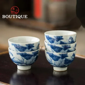 Ručne maľované Modrej a Bielej Krajiny Keramické Teacup Retro Osobné Pohár Voňajúce Pohár Zeleného Čaju Domácnosti Čínsky Čajový Set Plavidlá