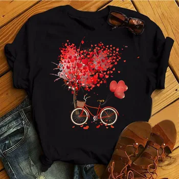 90. rokov Dievča Bicykel Black 3D Print T Shirt pre Ženy kórejský Štýl Lete Nové Ležérne Módne Harajuku-Krátke rukávy Topy Tees