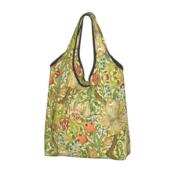 Vlastné William Morris Golden Lily-Móda Kvetinový Tlač Nákupné Tašky Ženy Prenosné Veľké Kapacity S Potravinami Shopper Tote Tašky