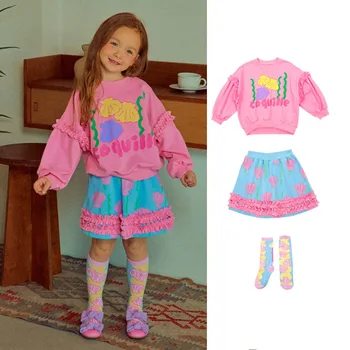 Detské Clothings Sukne, Mikiny 2023 Nové AW kórejský Dievčatká Vonkajšie Oblečenie Ružová Hoodies Šaty Od 2 Do 7 Rokov