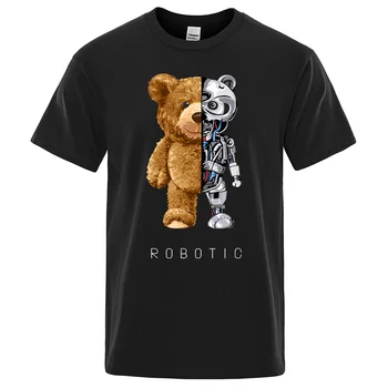 Vtipné Medveď robot T-shirt Robot Medveď pánske krátke rukáv fashion ležérne oblečenie letné solid color trend svetlo luxusné T-shirt