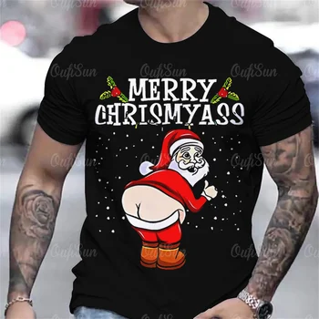 Vianočné pánske T-Shirts Vtip Vzor Zadok Tlač Módne Bežné Krátky Rukáv O-Krku Pulóver Nadrozmerné T Shirt Mužov Oblečenie