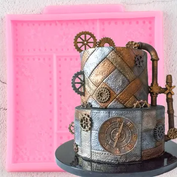 Nitované Plechu Hranice Silikónové Formy Steampunk Cupcake Vňaťou Fondant Cake Zdobenie Nástroje, Cukrovinky, Čokoláda Gumpaste Formy