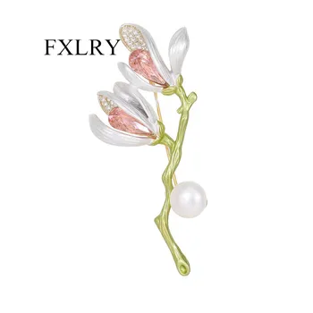 FXLRY Nový Štýl High-grade Retro Pearl Corsage Príslušenstvo High-grade Kvety Lak Crystal Zirkón Magnolia Brošňa