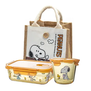 Kawaii Snoopy Co Značky Lunch Box Cartoon Sklo Prenosné Tepla Odolať Riad Vyhovovali Potravín Box Kabelka