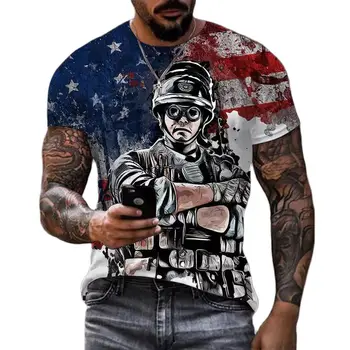 Us Army Mens T-Shirt Lete Vintage Topy Americkej Vlajky Veteránov Grafické Krátke Rukáv Tričko Mužov O-Krku Ulici Nadrozmerné Oblečenie
