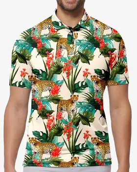 Leopard Polo T-Shirts Art Print Trendy Tričko Letné Krátke Rukáv Vlastné Oblečenie